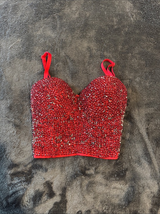 Windsor Tops - Windsor Red Beaded Bustier Corset Crop Top